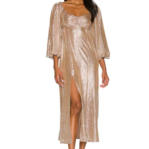 Show Me Your MuMu Dresses & Skirts - Show Me Your Mumu Sydney Gold Midi Dress Metallic Sparkles Size M Medium